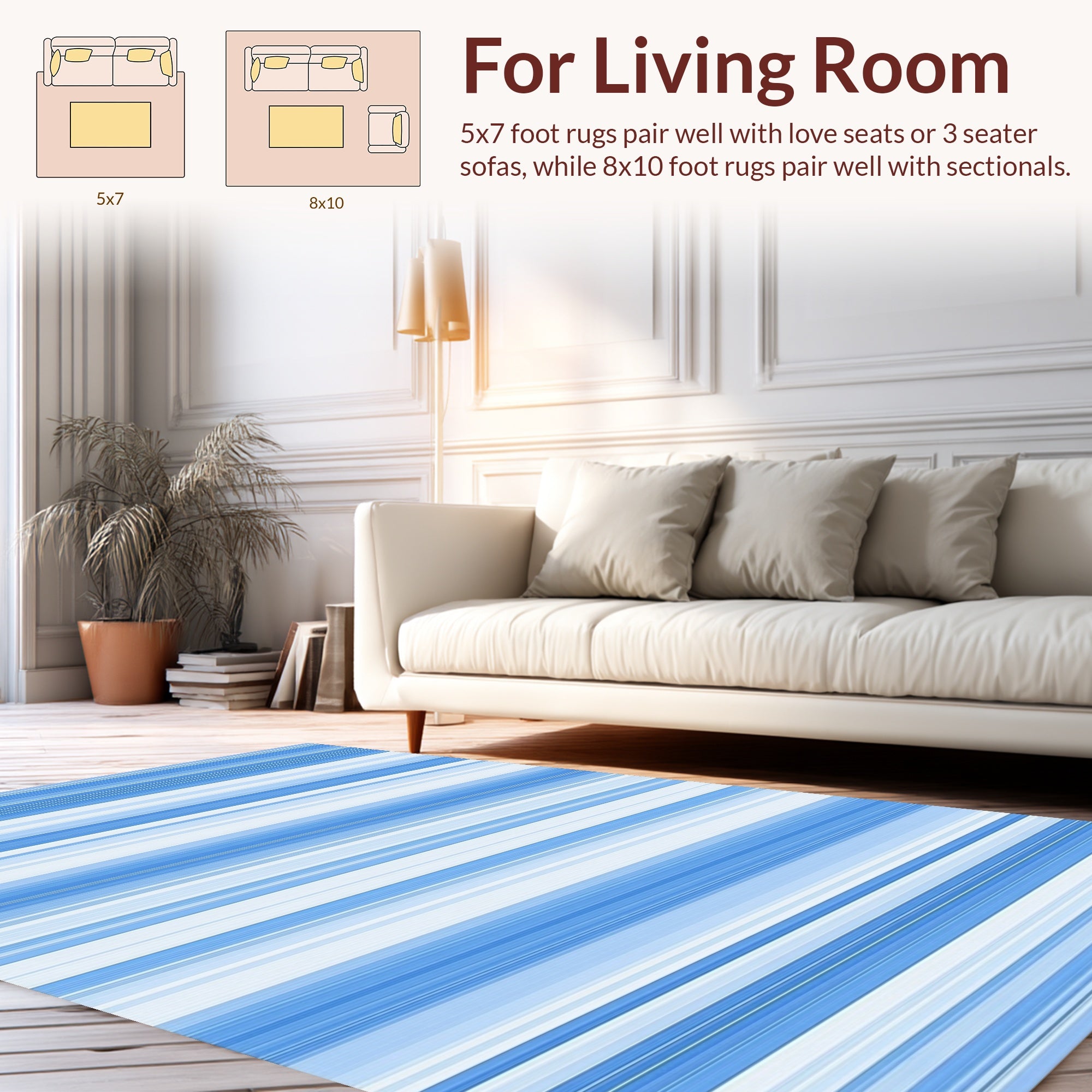 Cool Blue Striped Modern Rug