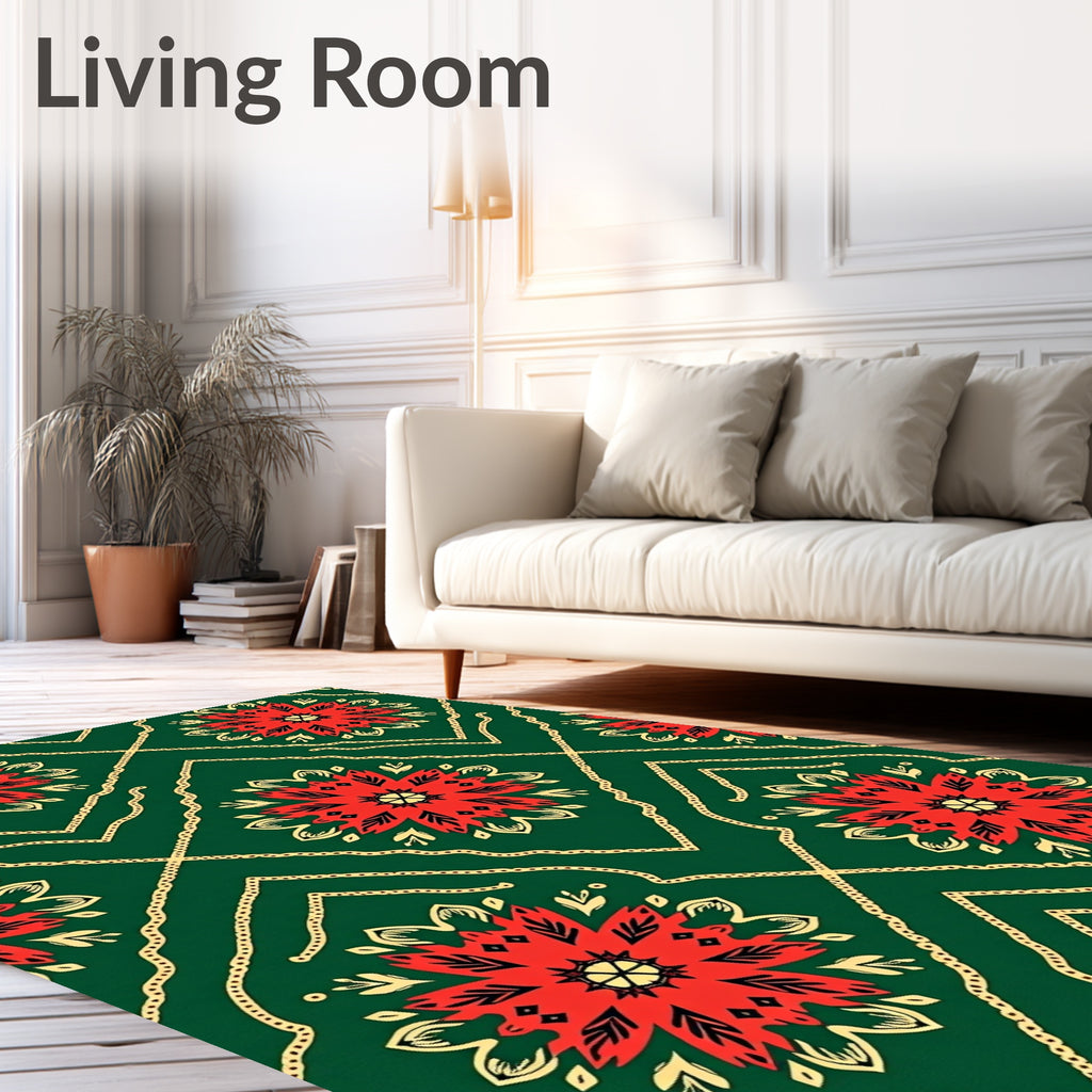 Emerald Red Floral Medallion Lattice Rug