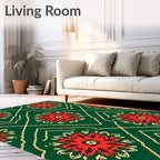 Emerald Red Floral Medallion Lattice Rug