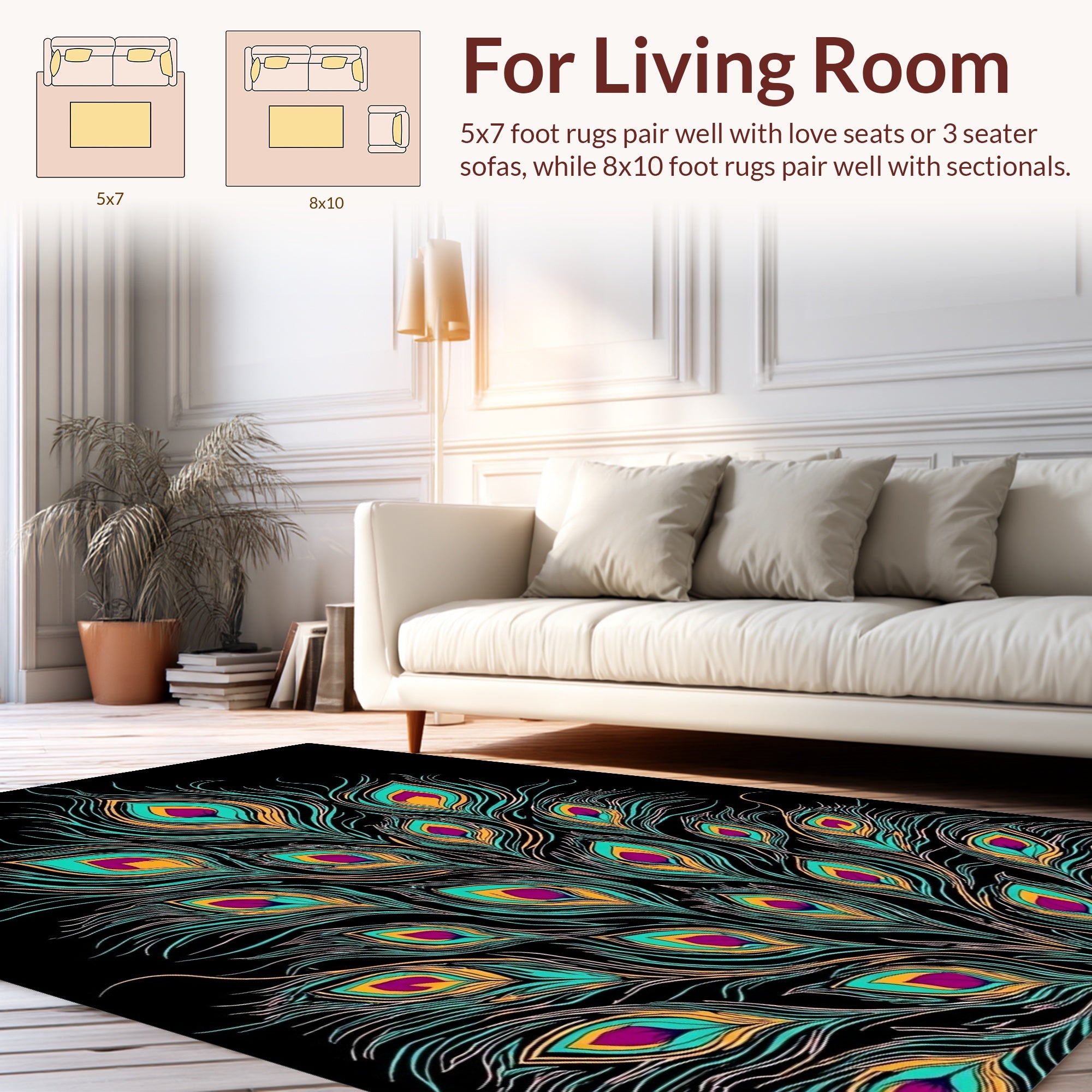 Vibrant Peacock Feather Pattern Design Rug