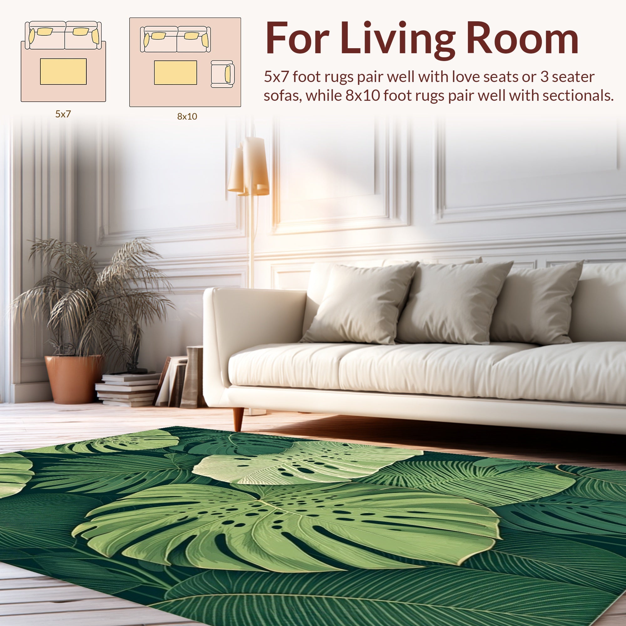 Lush Green Tropical Leaf Pattern Rug