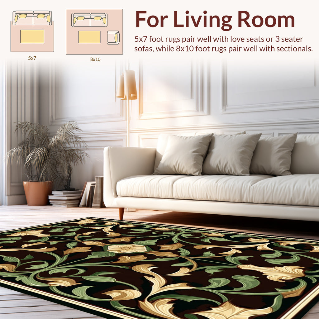Gold And Green Floral Pattern Rug
