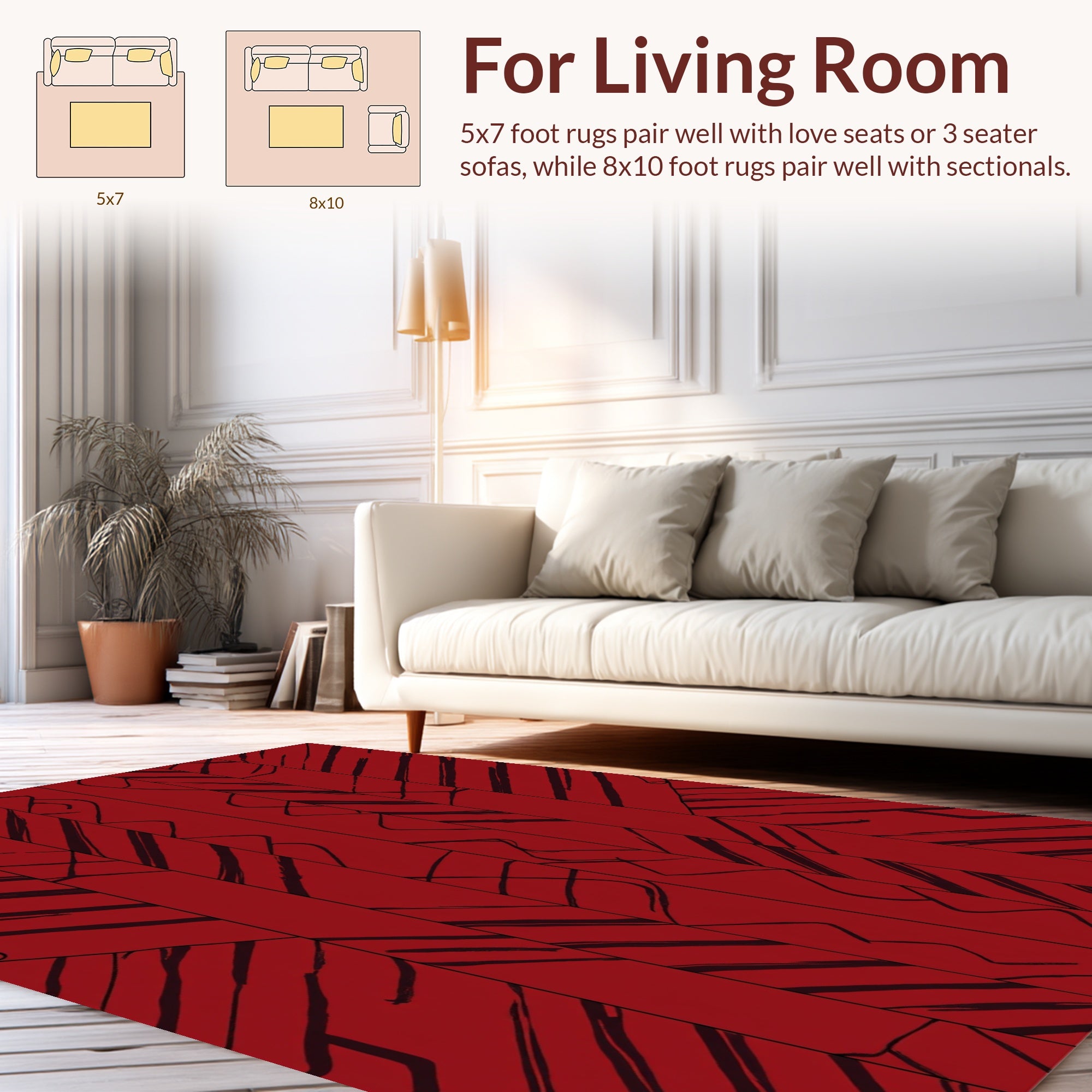 Deep Red Scripted Stripe Pattern Rug