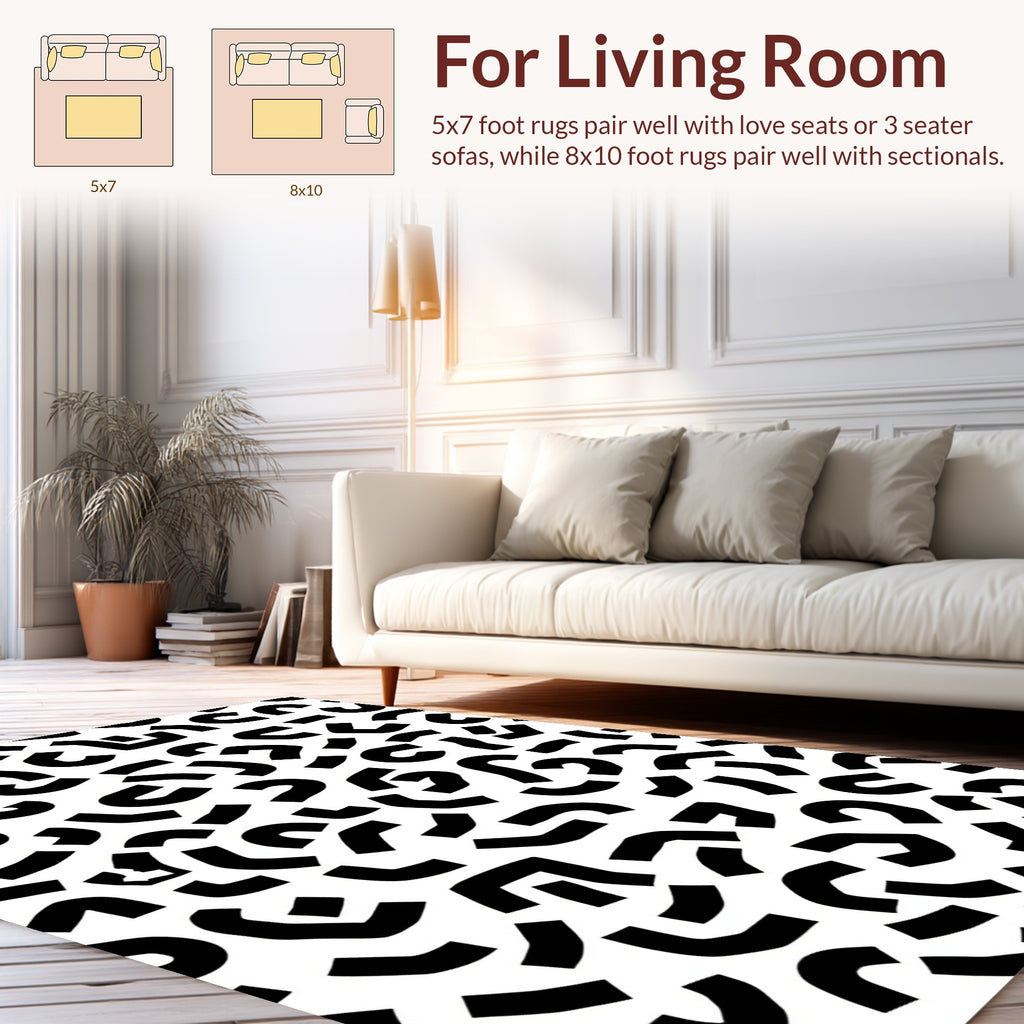 Abstract Black White Shape Pattern Rug