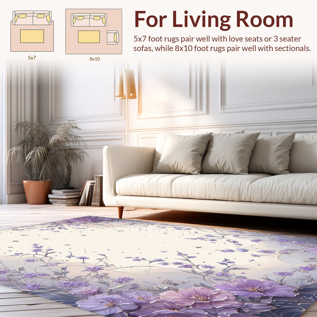 Purple Floral Vines Border Design Rug