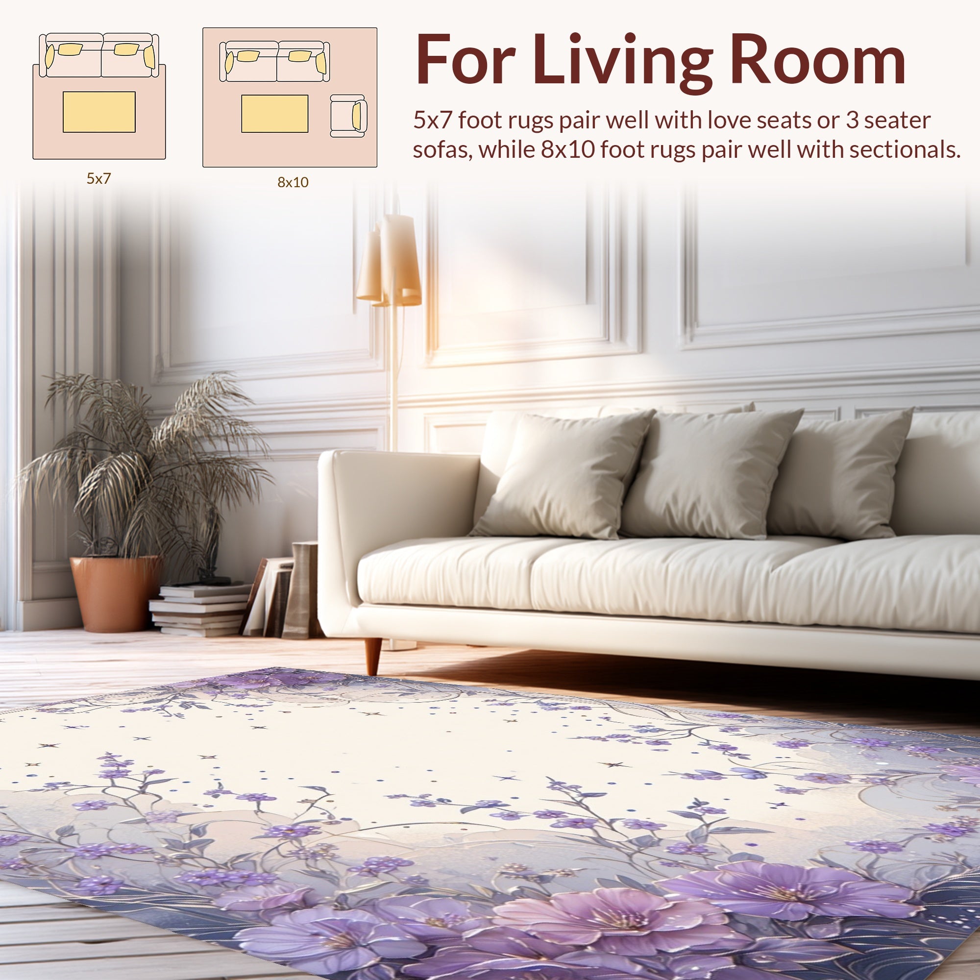 Purple Floral Vines Border Design Rug