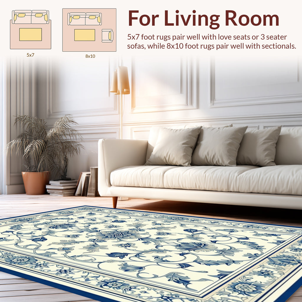 Vintage Blue Floral Damask Square Rug