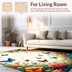 Vibrant Butterflies Flowers Whimsical Meadow Rug