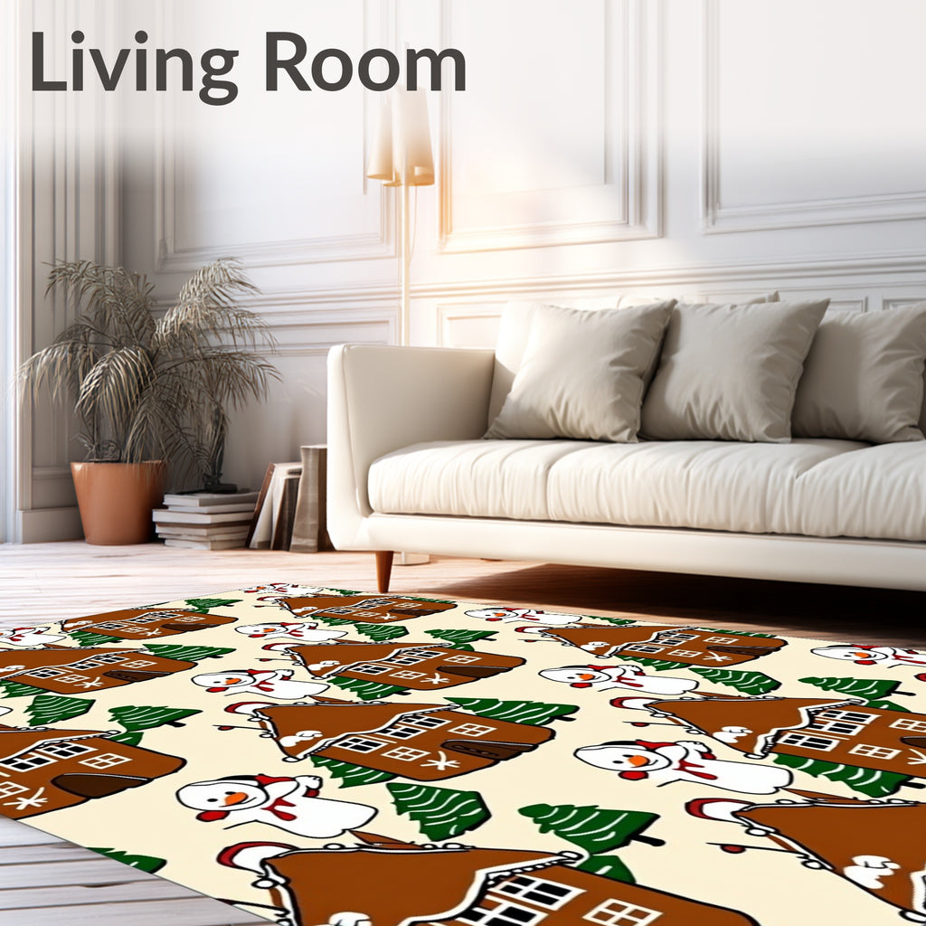 Gingerbread Houses and Snowmen Christmas Throw Rug