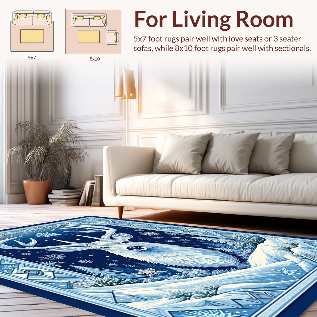 Majestic Winter Deer Snowflake Motif Rug