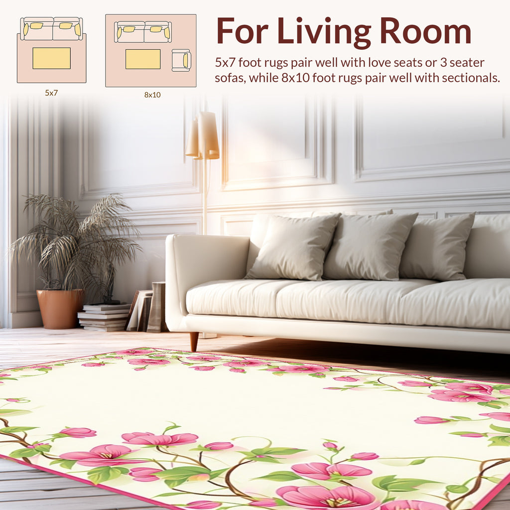 Pink Blossom Vine Pattern Design Rug