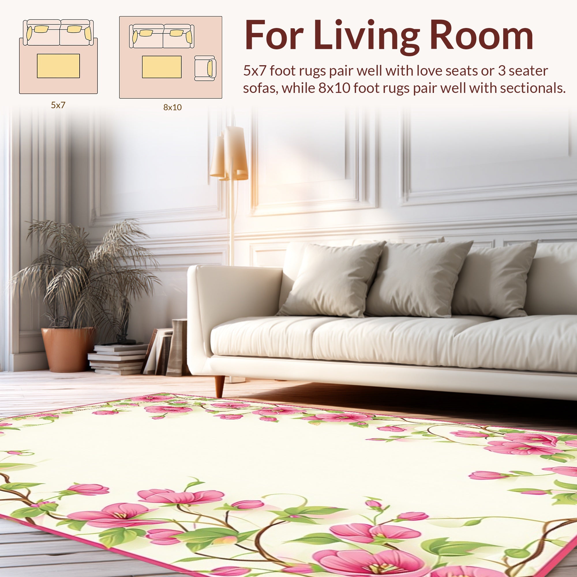 Pink Blossom Vine Pattern Design Rug
