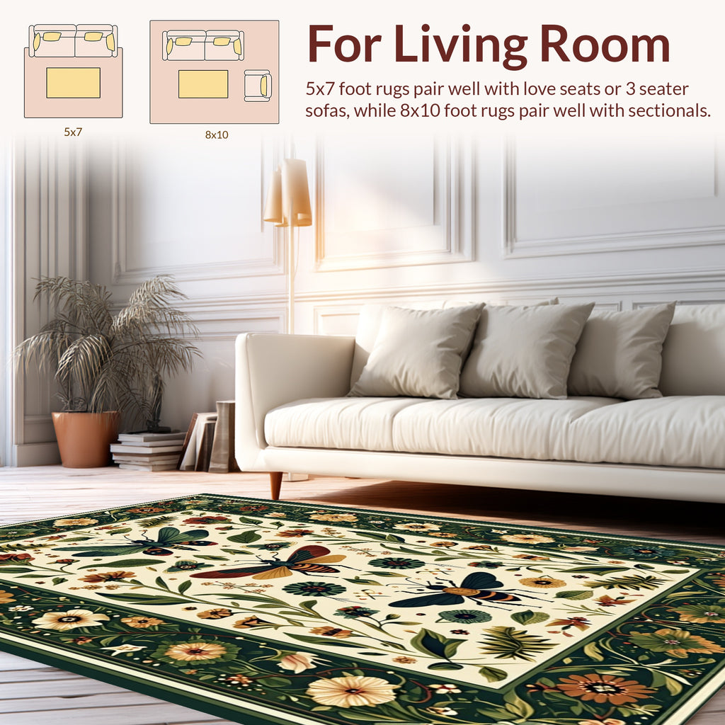 Ornate Floral Insect Garden Design Rug