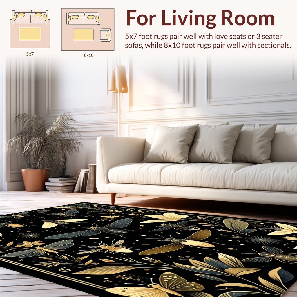 Botanical Insect Golden Art Rug