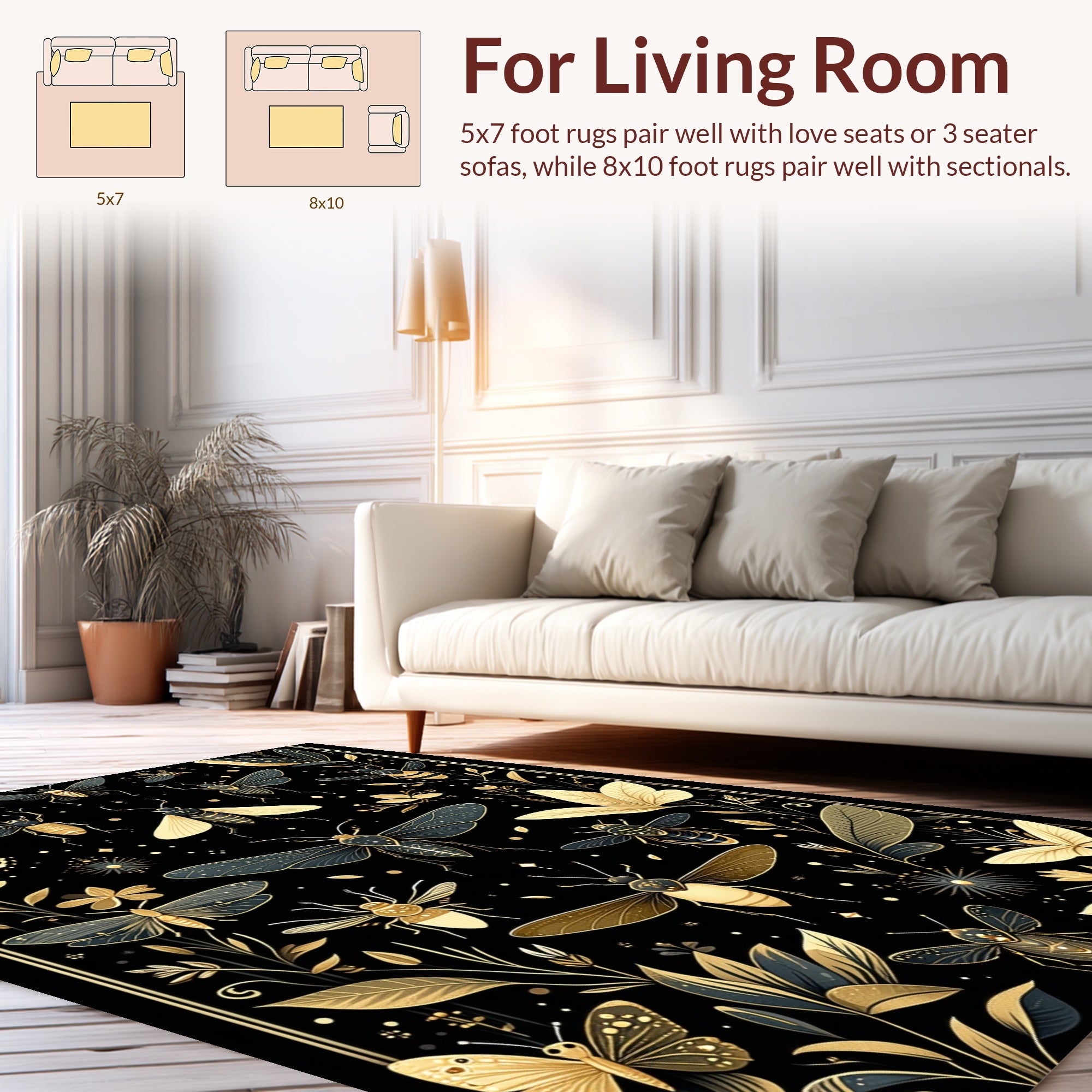 Botanical Insect Golden Art Rug