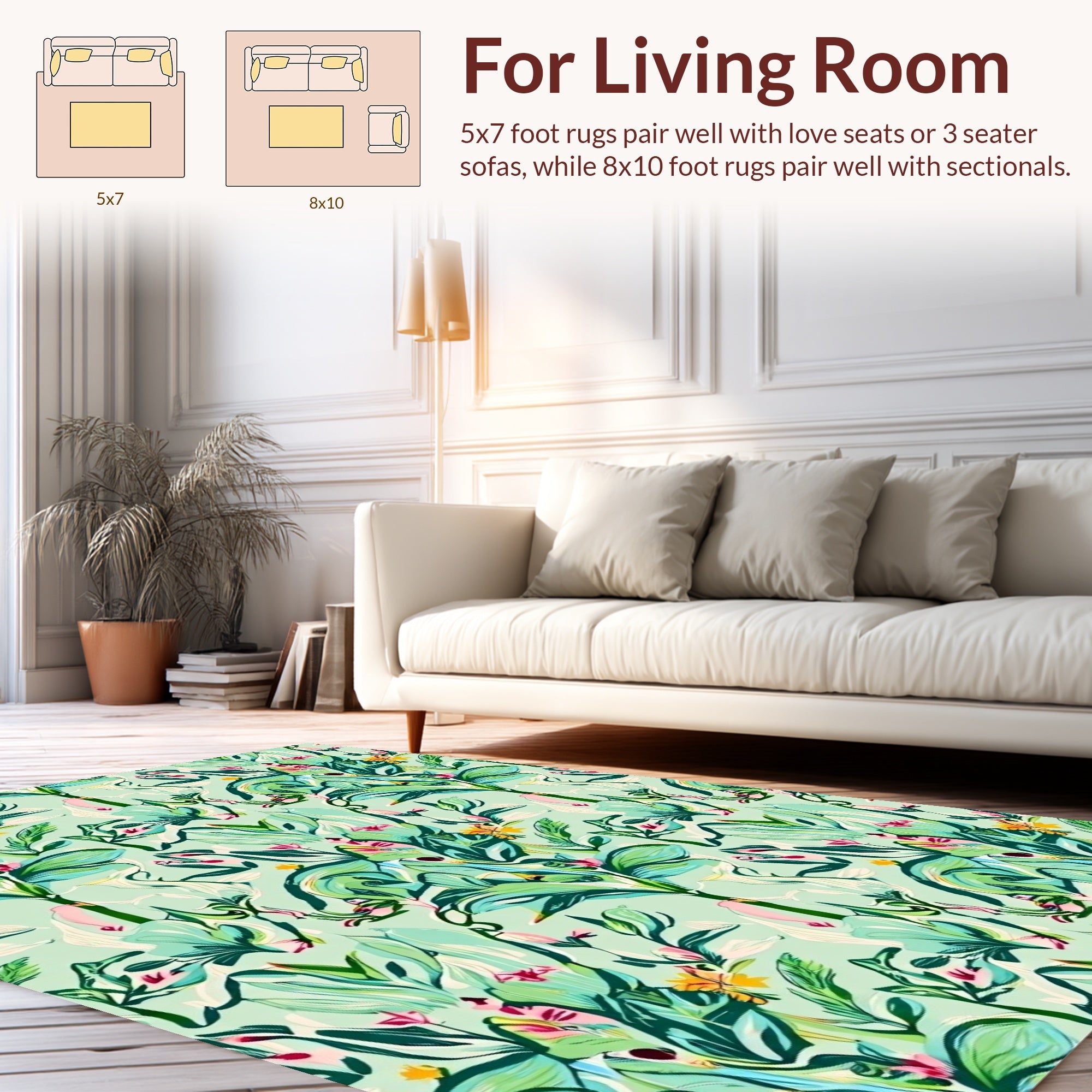 Lush Tropical Floral Botanical Pattern Rug