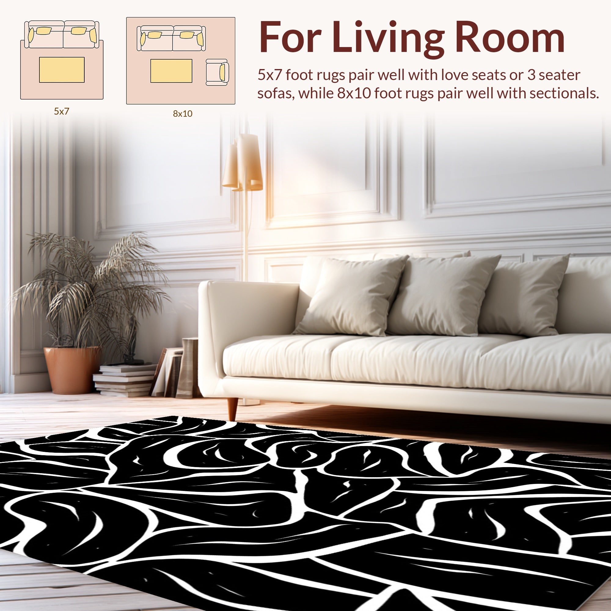 Abstract Organic Black and White Pattern Rug