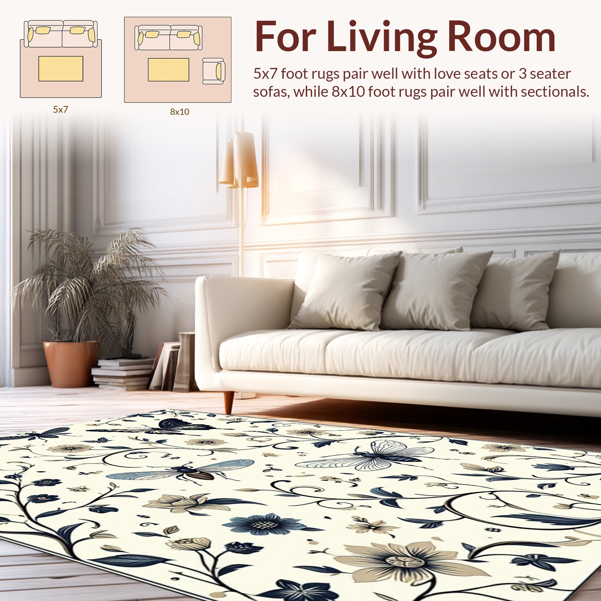 Botanical Insect Floral Pattern Design Rug