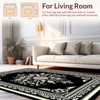 Ornate Black and Cream Floral Design Rug
