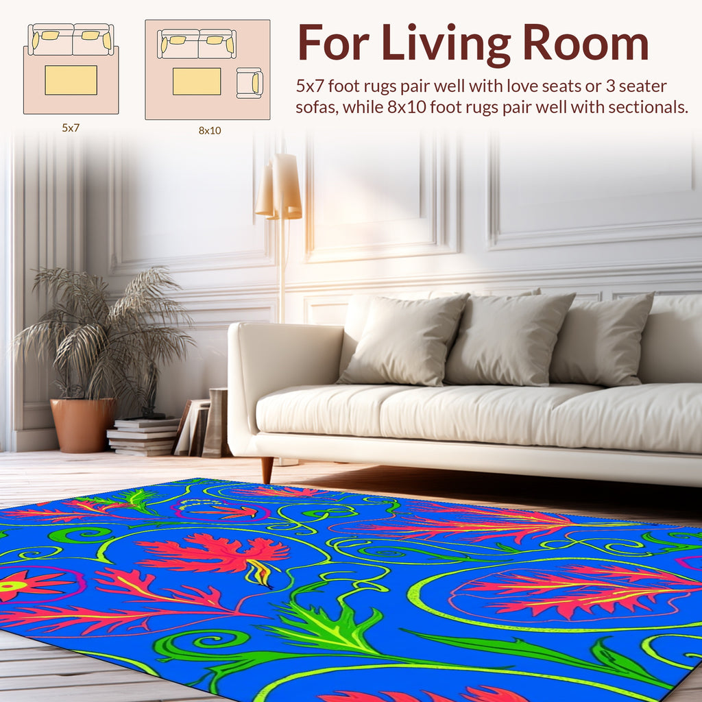 Vibrant Coral Floral Swirl Pattern Rug
