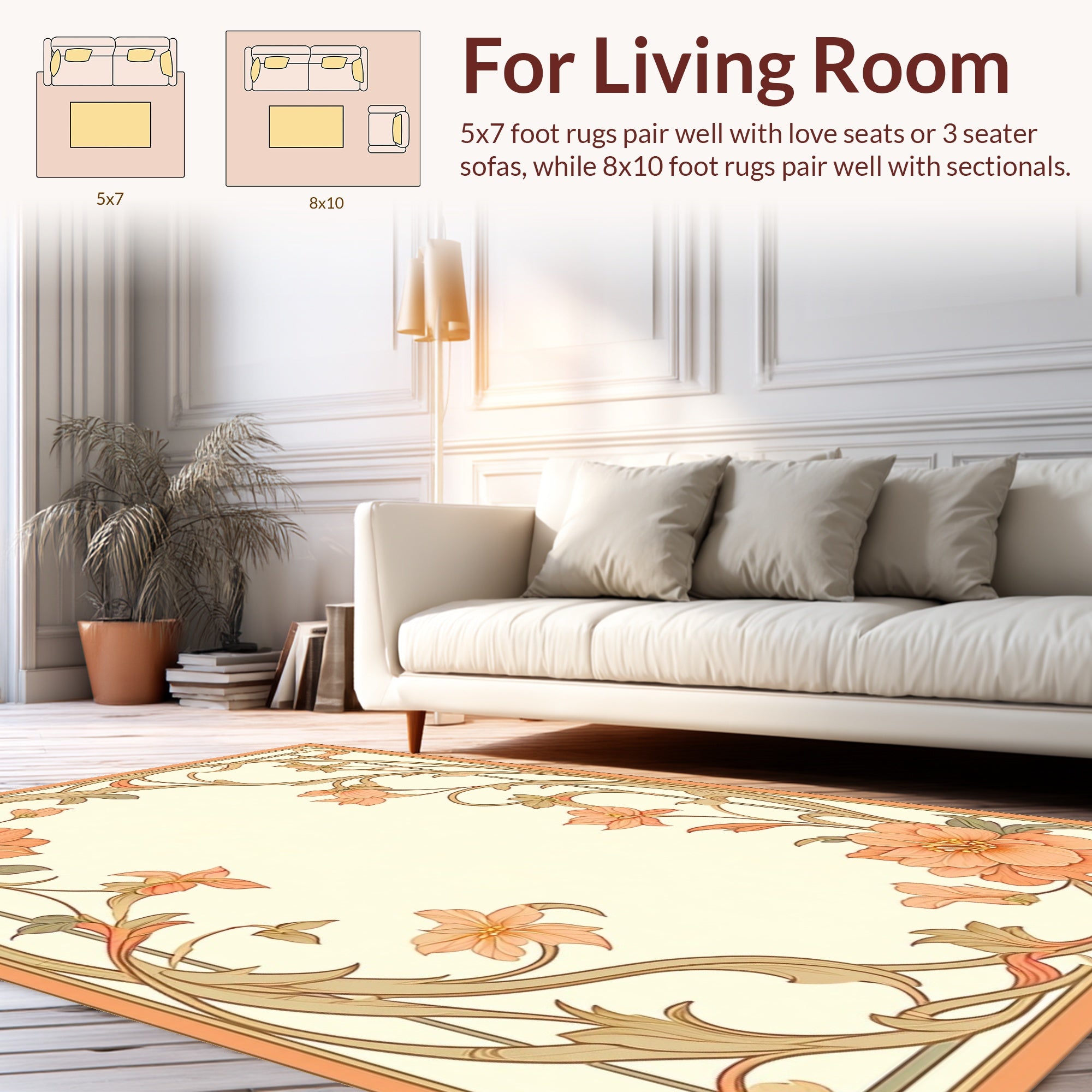 Art Nouveau Floral Swirls Peach Rug