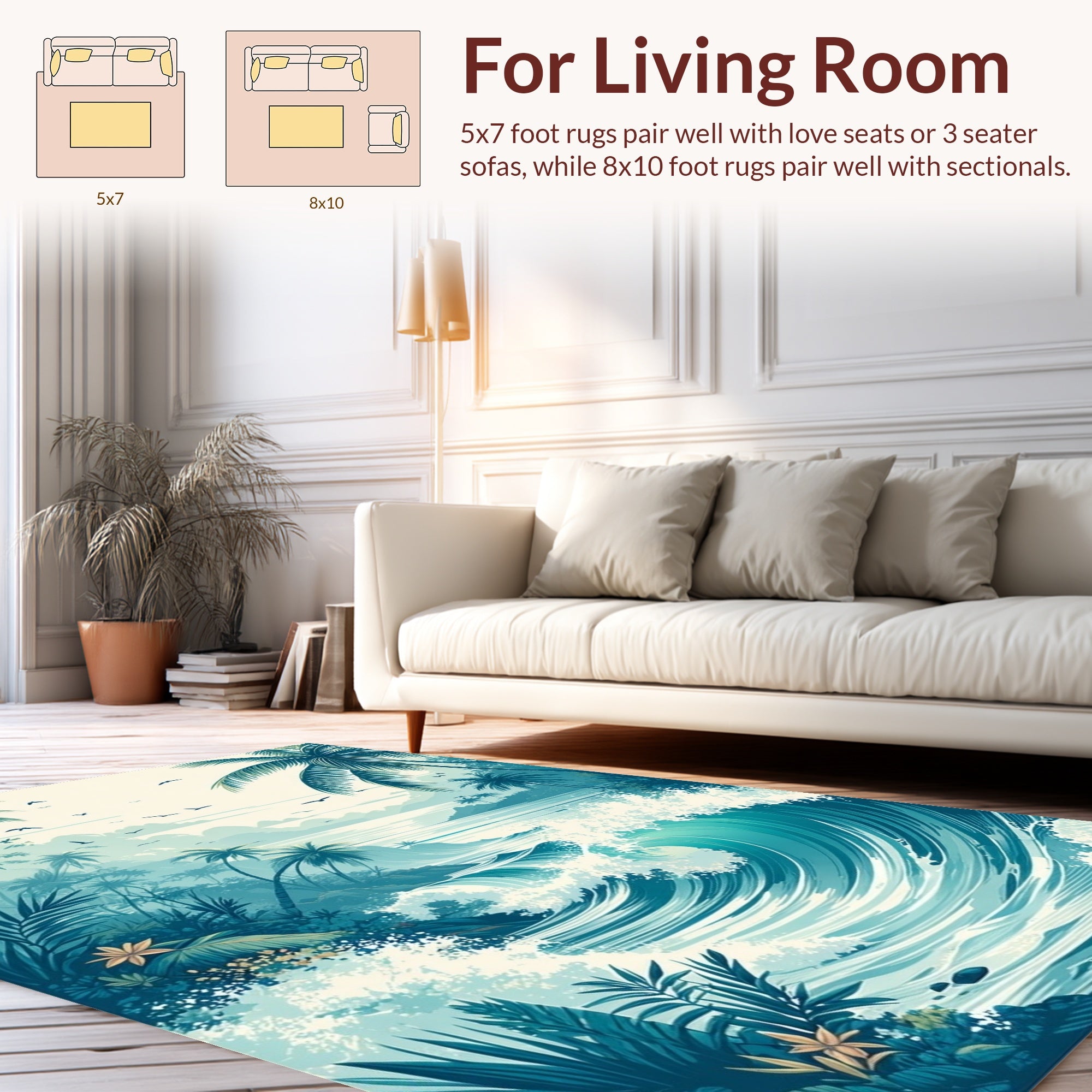 Tropical Coastal Wave Art Rug