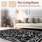 Intricate Black White Floral Patterned Rug