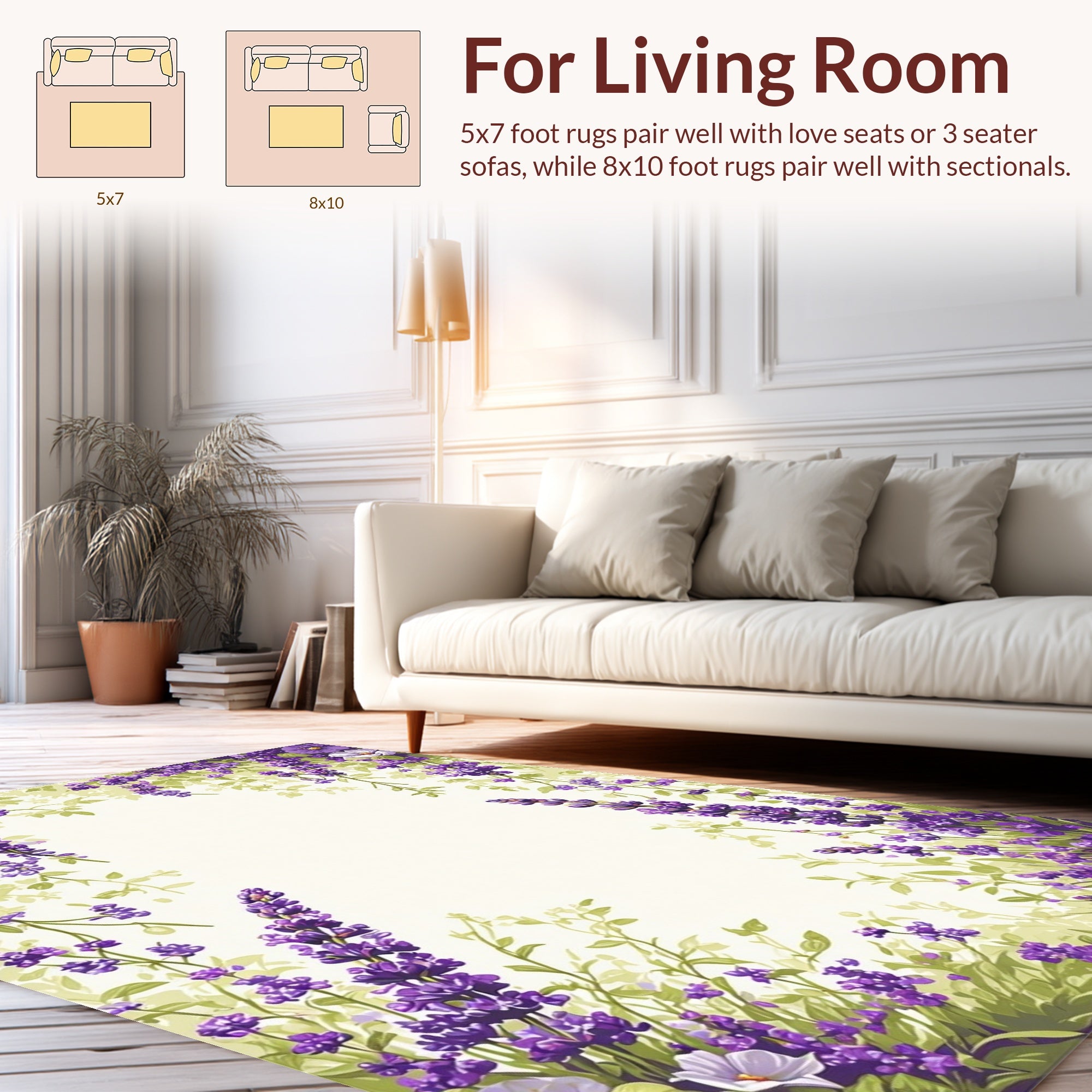 English Garden Lavender Floral Design Rug