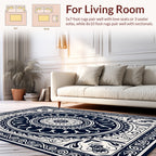 Intricate Black and White Floral Medallion Design Rug