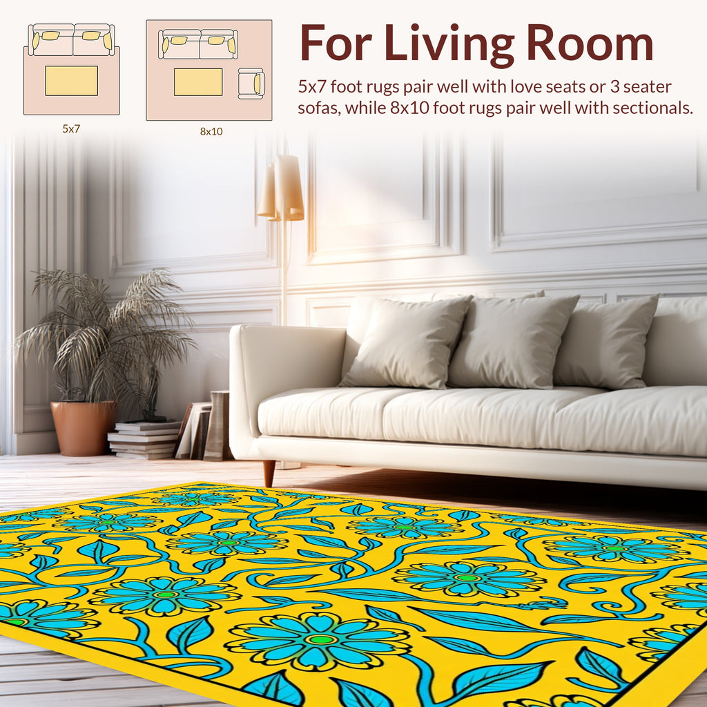 Teal Floral Vine Pattern Rug