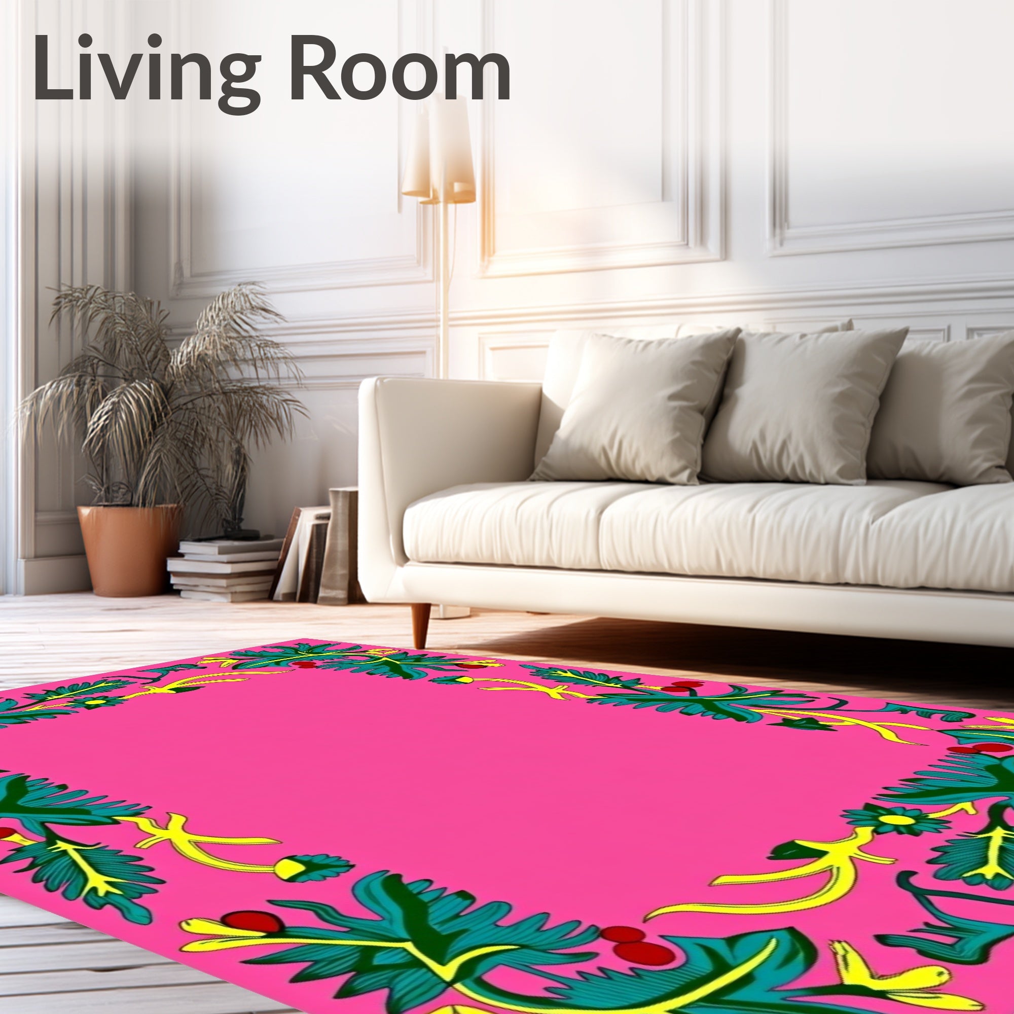 Vibrant Pink Foliage Flower Vine Rug