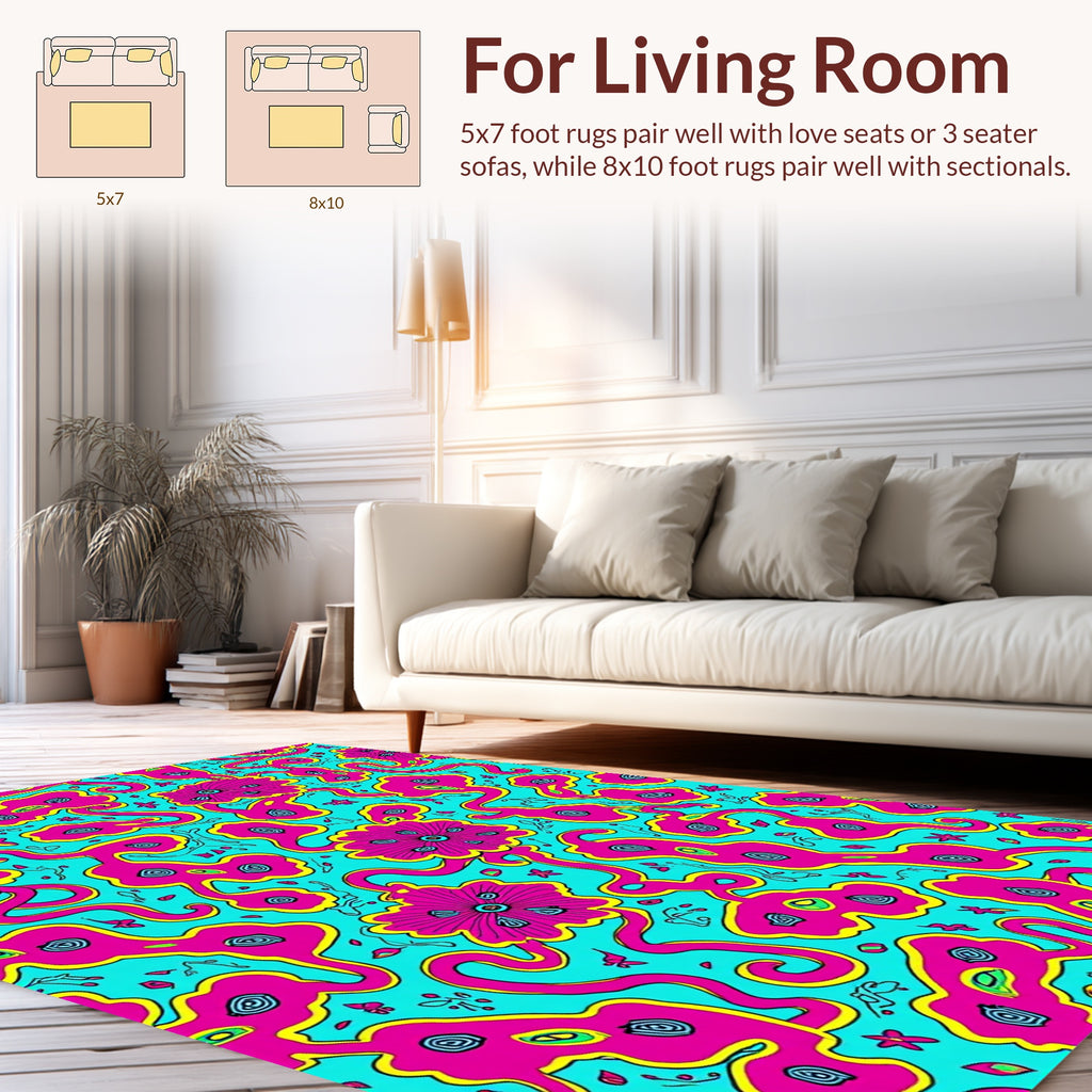 Psychedelic Pink Floral Swirl Pattern Rug
