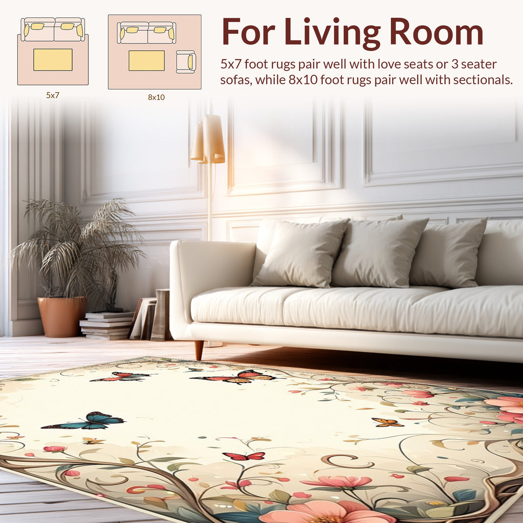 Whimsical Butterfly Floral Garden Rug