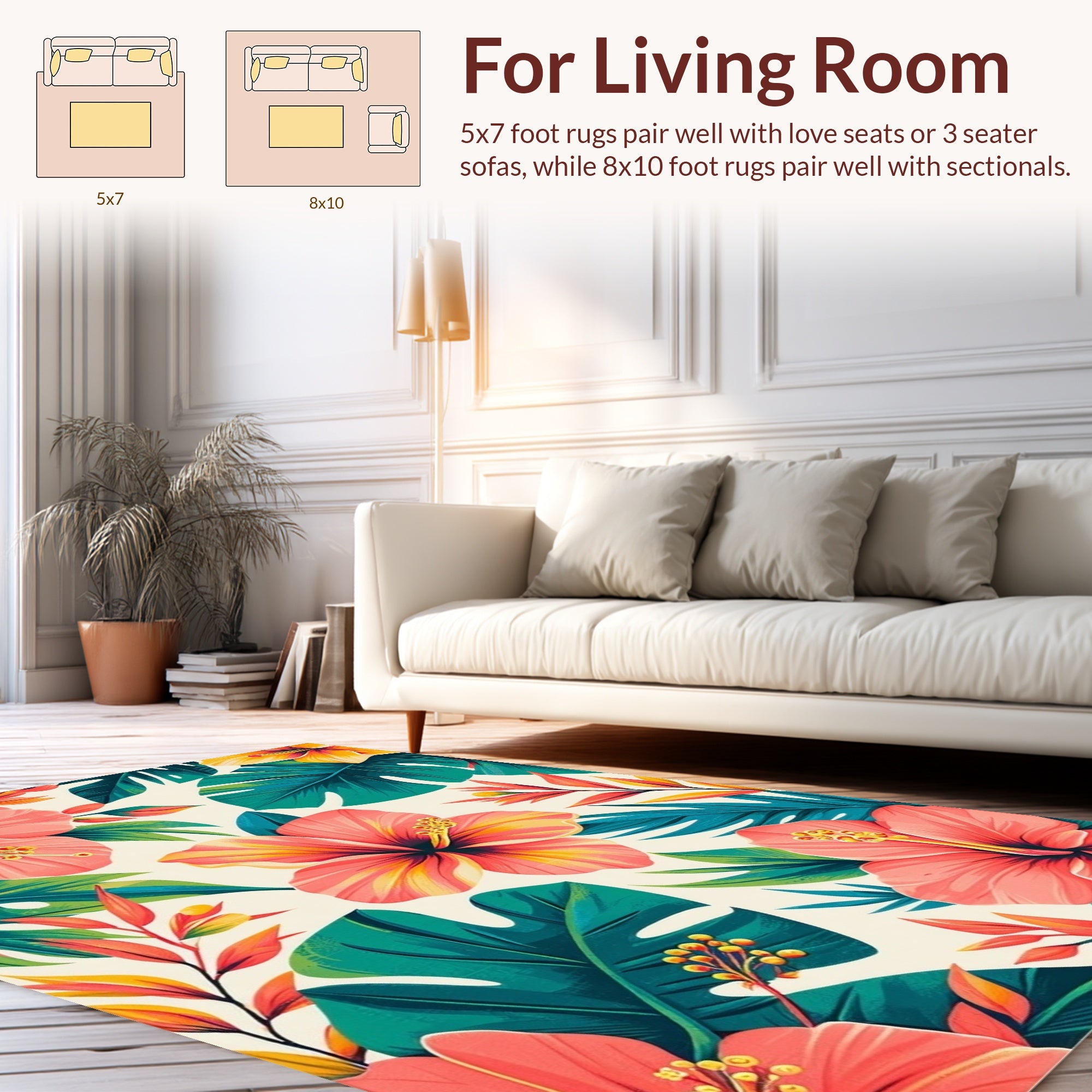 Tropical Hibiscus Leaf Floral Pattern Rug