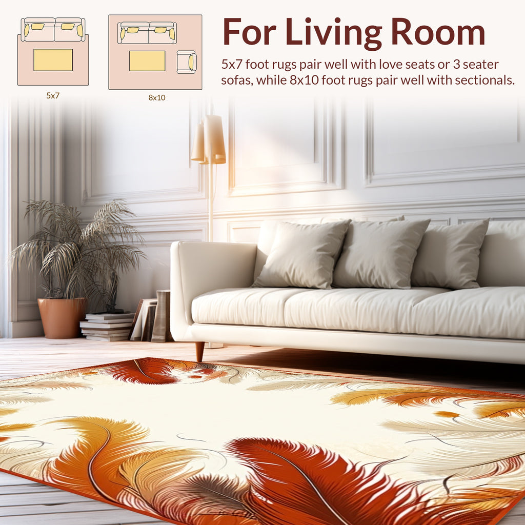 Warm Feather Patterned Organic Design Rug