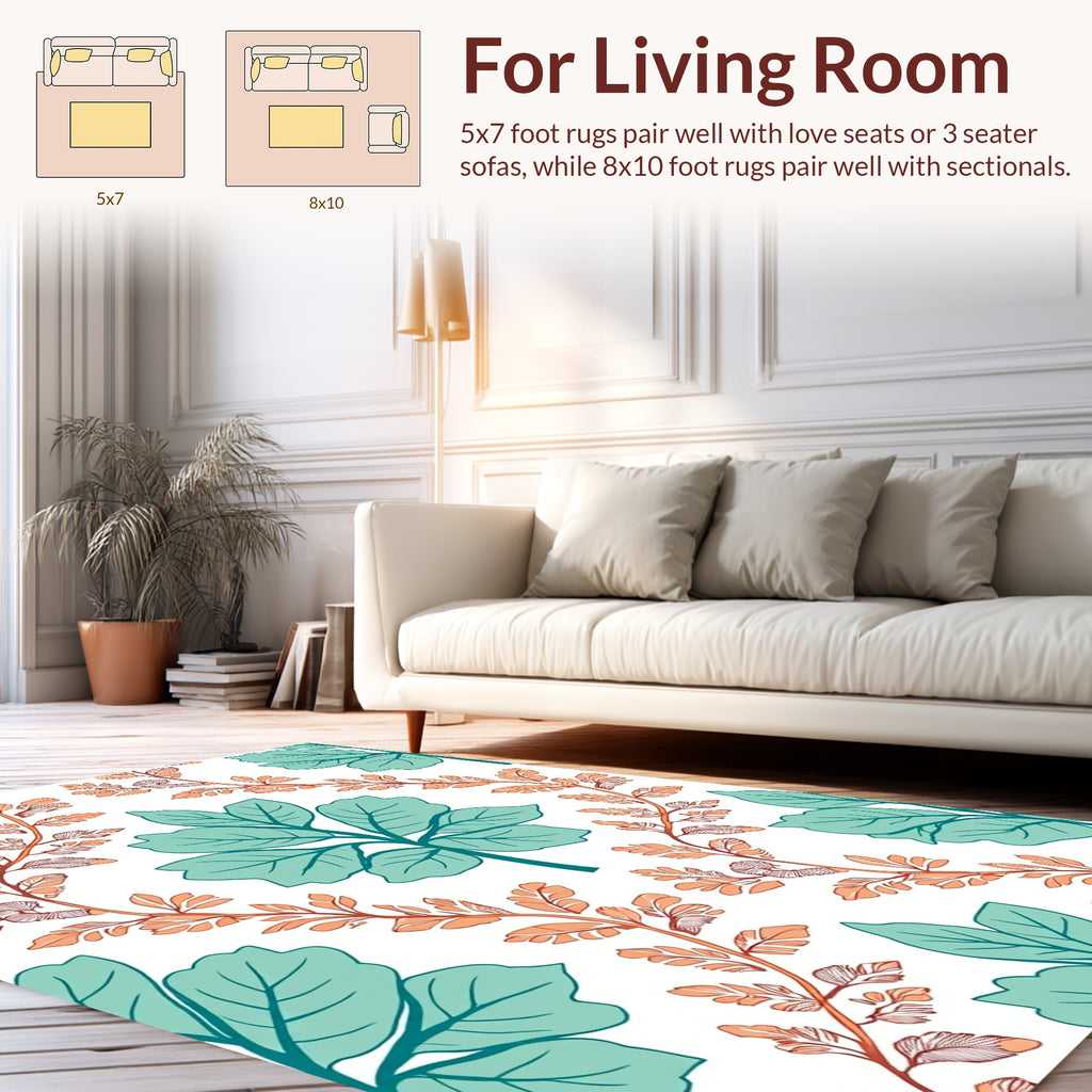 Teal And Orange Leafy Vines Rug