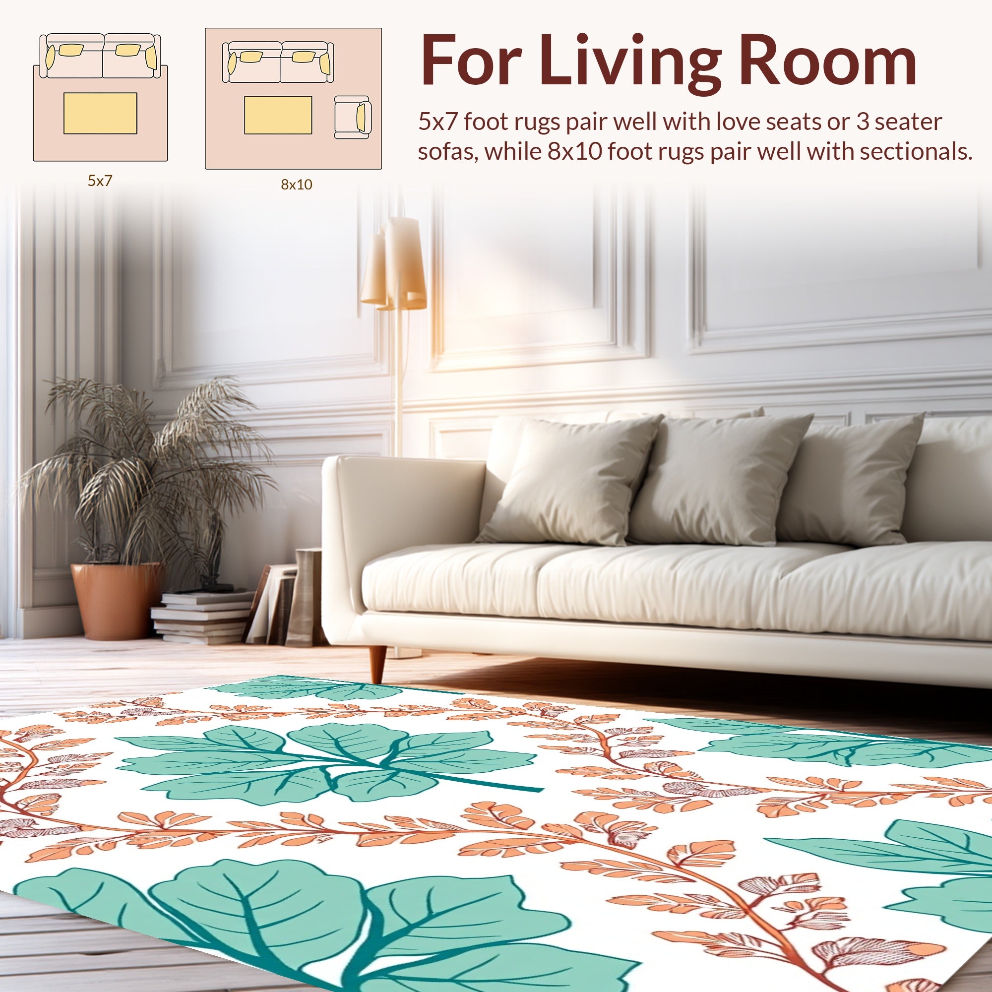 Teal And Orange Leafy Vines Rug