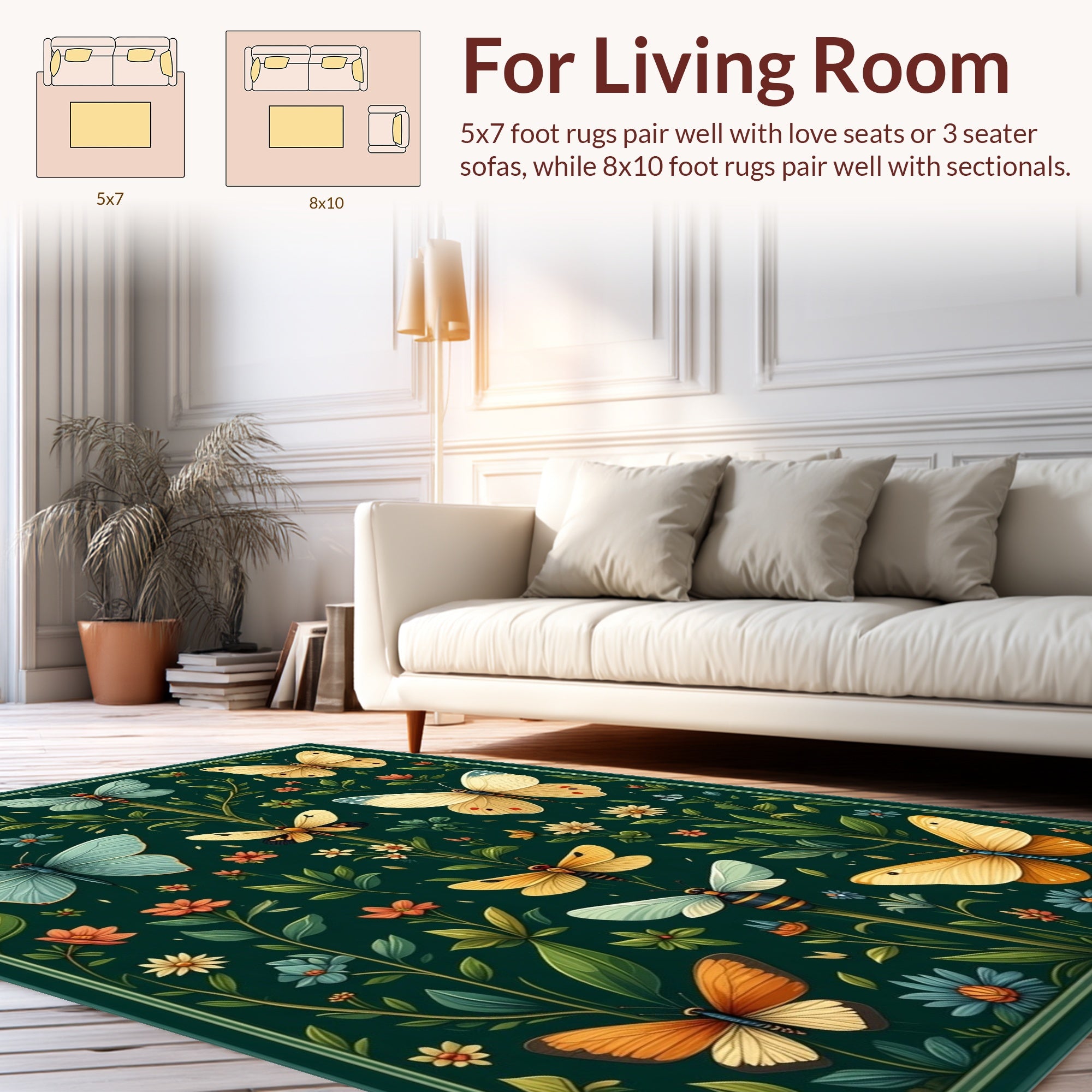 Whimsical Butterfly And Floral Art Rug