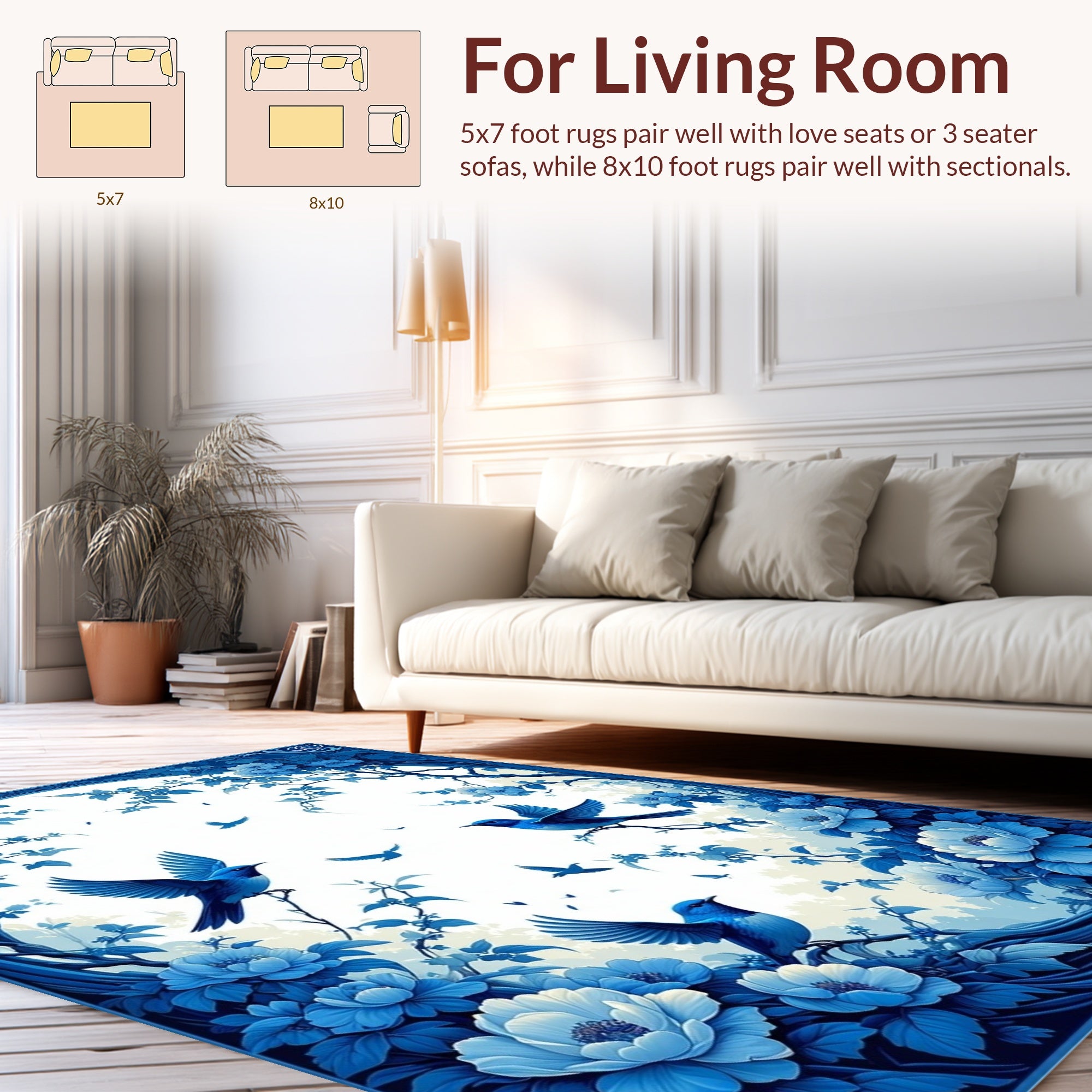 Bluebirds Peony Blossom Scenic Design Rug