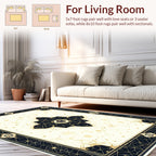 Ornate Black Gold Geometric Pattern Rug