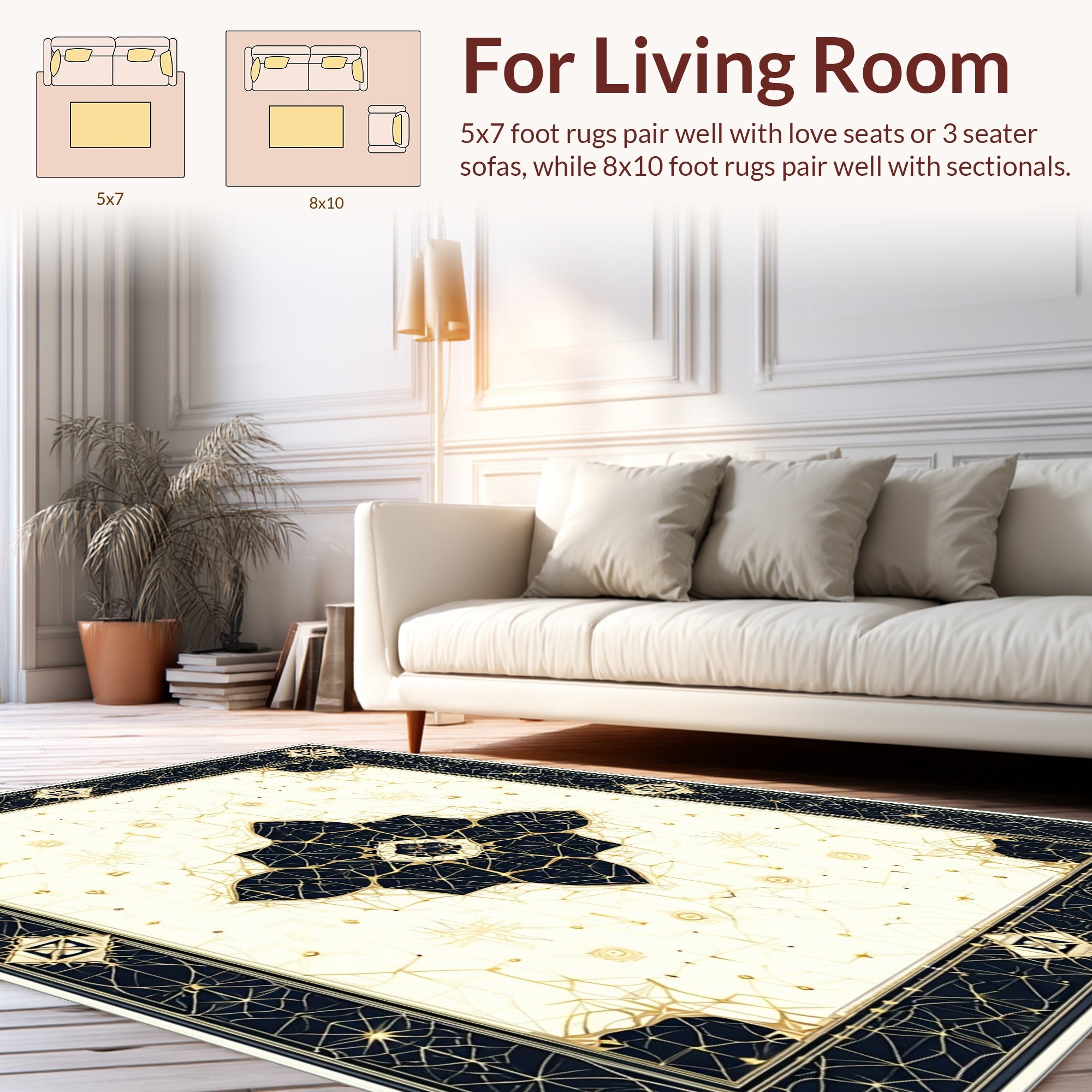 Ornate Black Gold Geometric Pattern Rug
