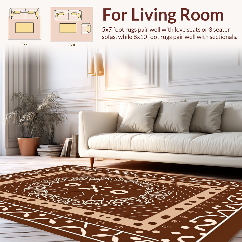 Brown White Intricate Mandala Design Rug