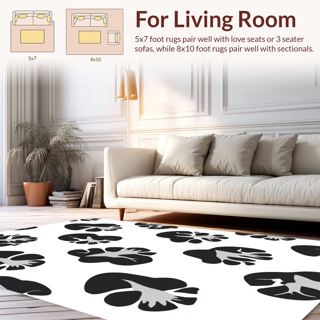 Abstract Black Petal Pattern Rug