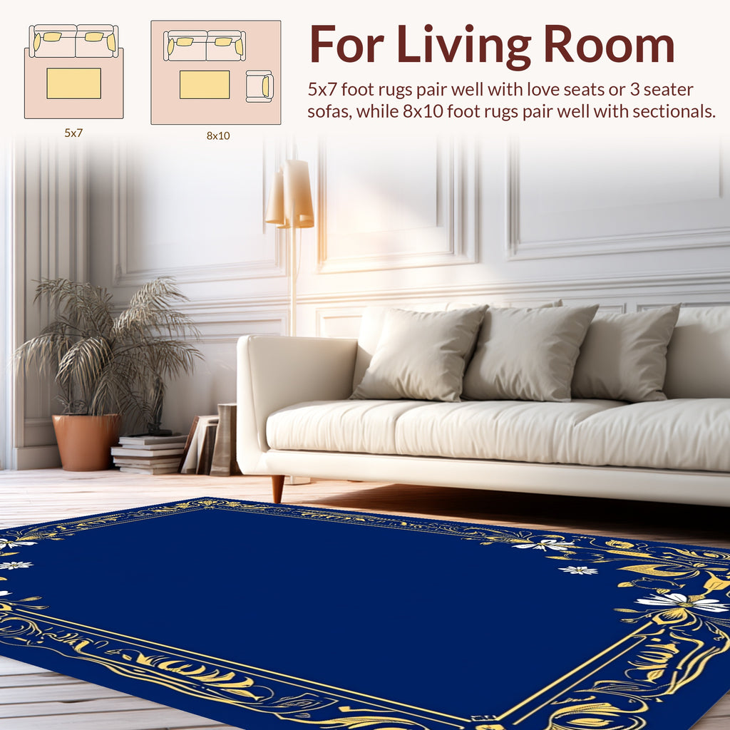 Elegant Gold Floral Border Design Rug