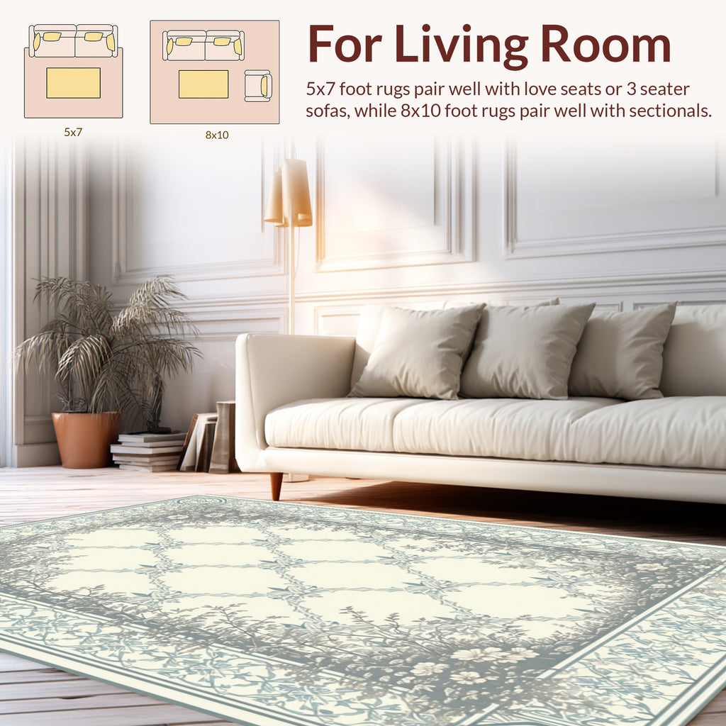 Light Blue Floral Arch Pattern Rug