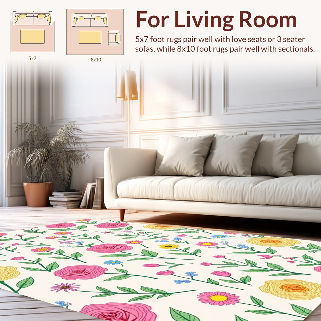 Floral Garden Pattern Delightful Arrangement Rug