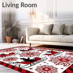 Red Sleigh Snowflakes Winter Border Rug