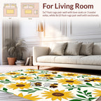 Bright Yellow Sunflowers and 3D Bees Rug