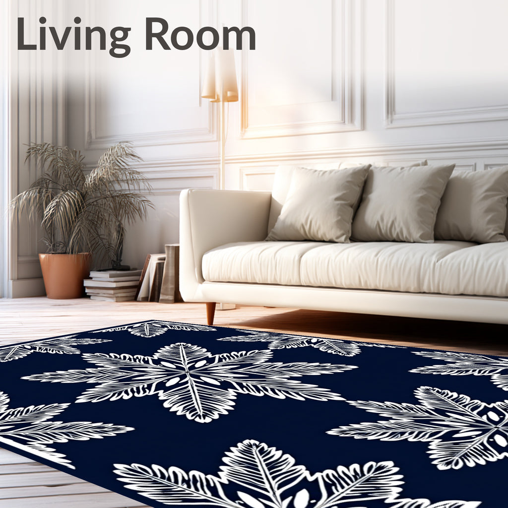 Deep Blue White Fern Medallion Rug