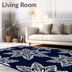 Deep Blue White Fern Medallion Rug